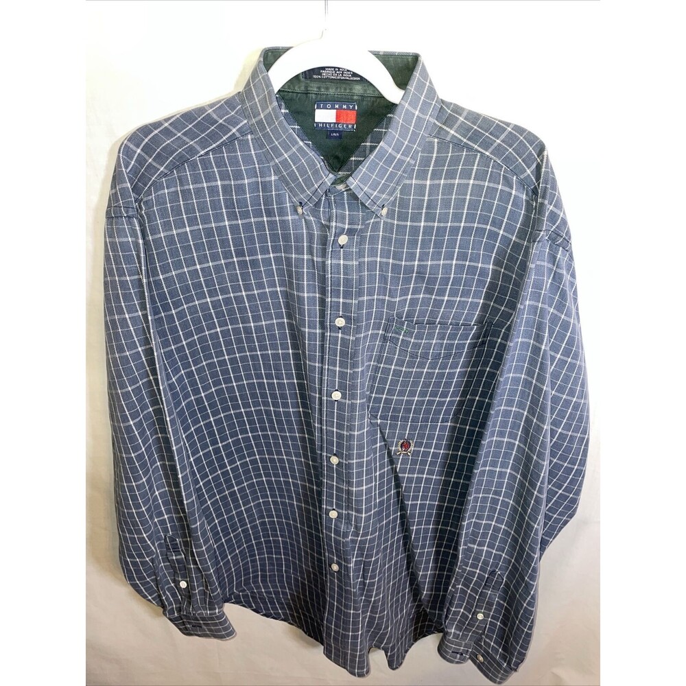 Tommy Hilfiger Thick Dress Shirt Men’s Size Large Gray Striped Button Up LS